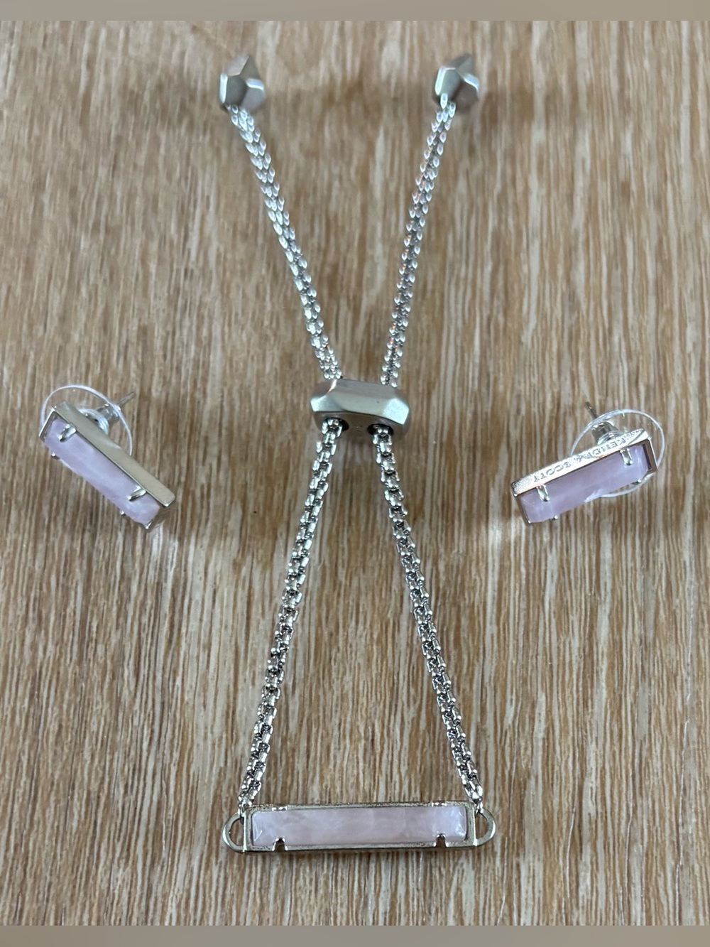 Sterling Silver Lavender Stone Bar Necklace and Earrings Set